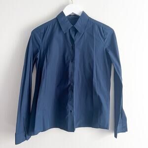 Jil Sander Navy Sz 32 Asymmetric Button Down Shirt Long Sleeve Navy Blue